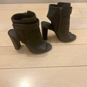Vince Brigham Open-Toe Booties | Dark Grey | Modern Minimalist Elegance